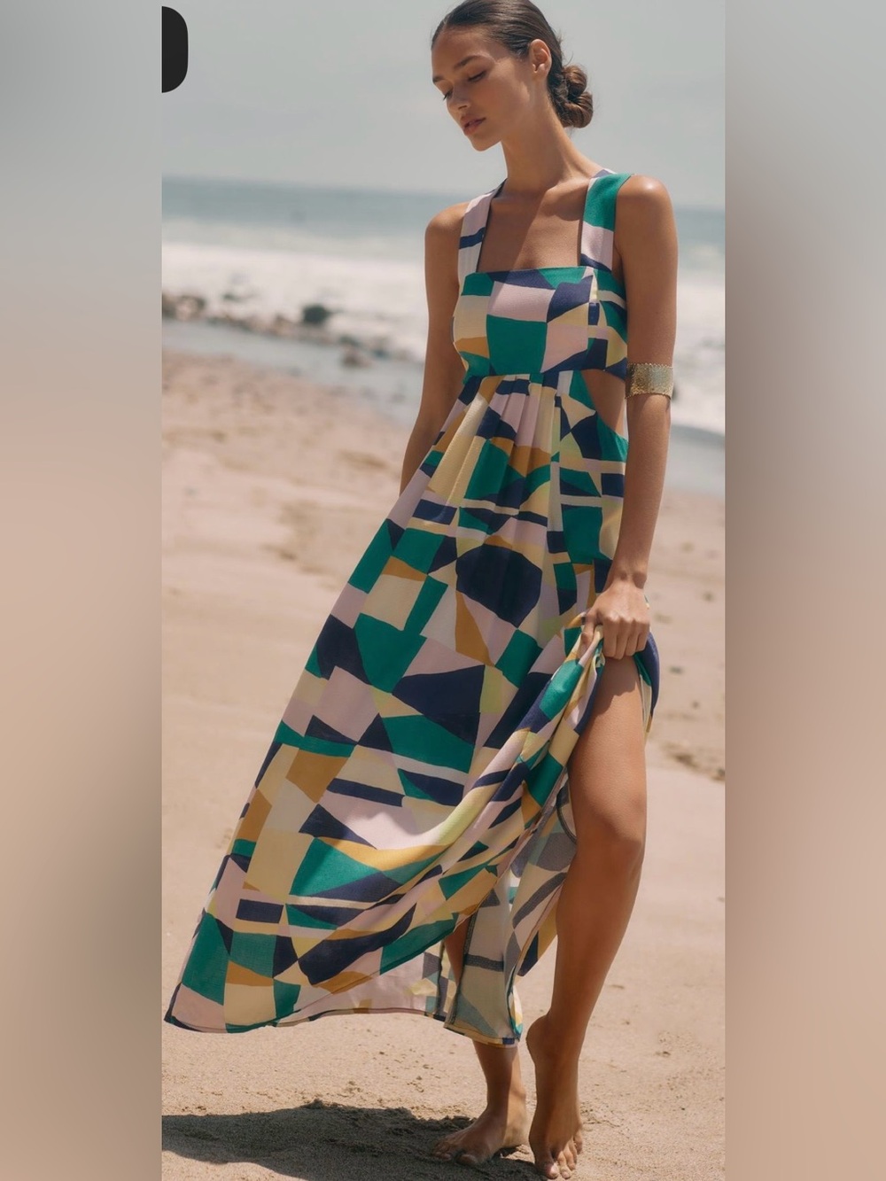 Anthropologie Piper Bandeau Cutout Maxi Dress Geometric NWOT Sz Small